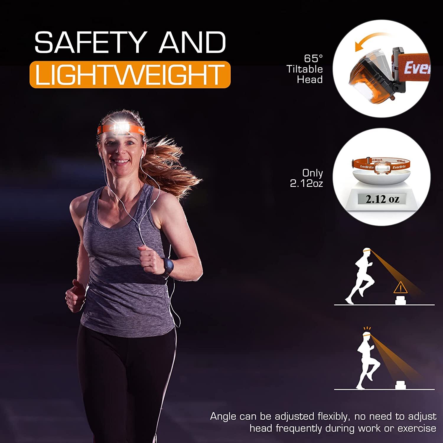 EverBrite Headlamp 5Pack w/Red Light&Memory Function 5 Modes Batteries Included