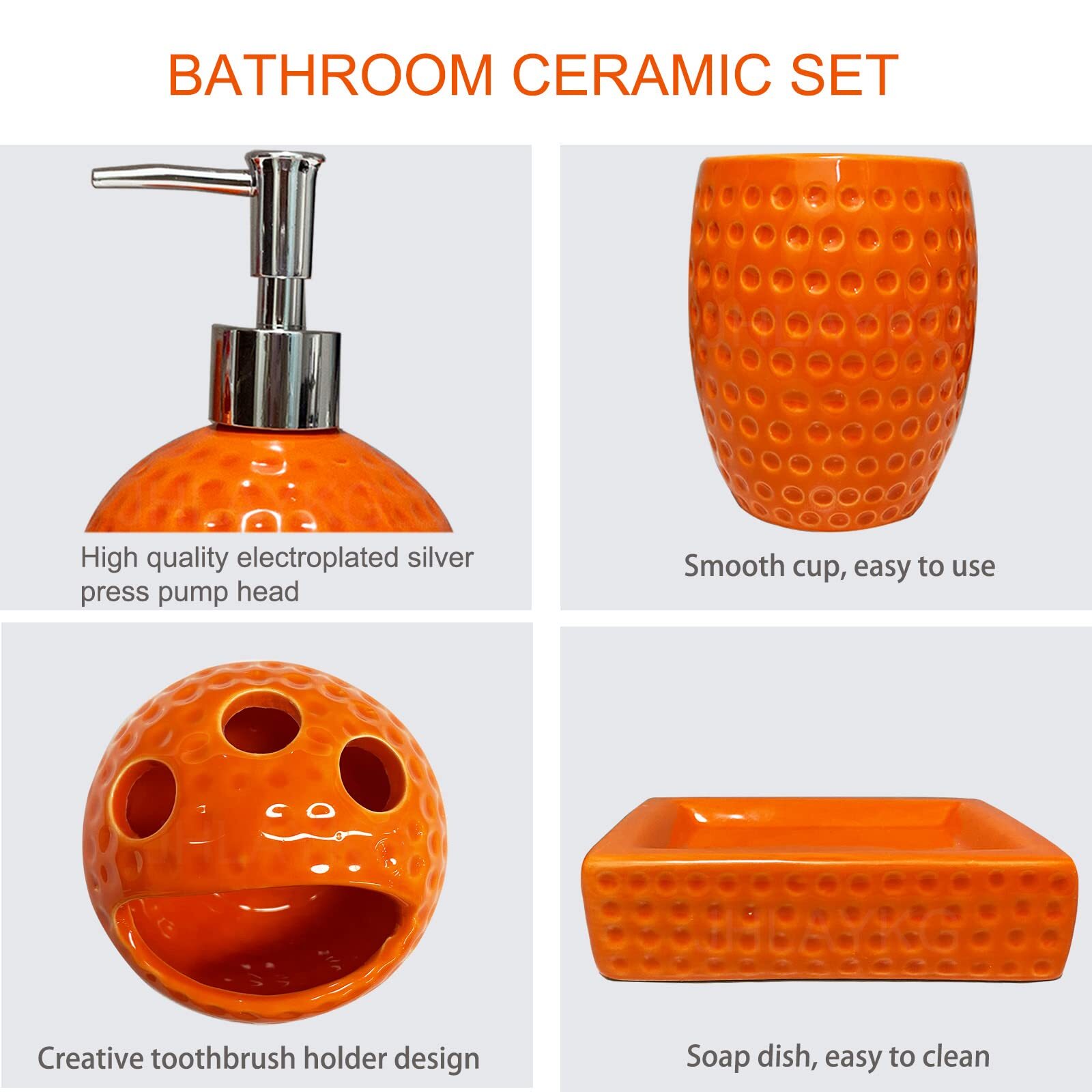 Bathroom Accessory Set Orange4 Pieces Ceramic Bathroom Decor Accessories Complet