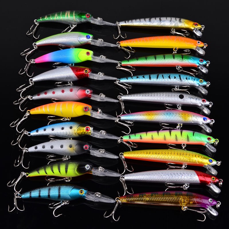 20-Piece Assorted Minnow Lures – Bait Set for Fishing