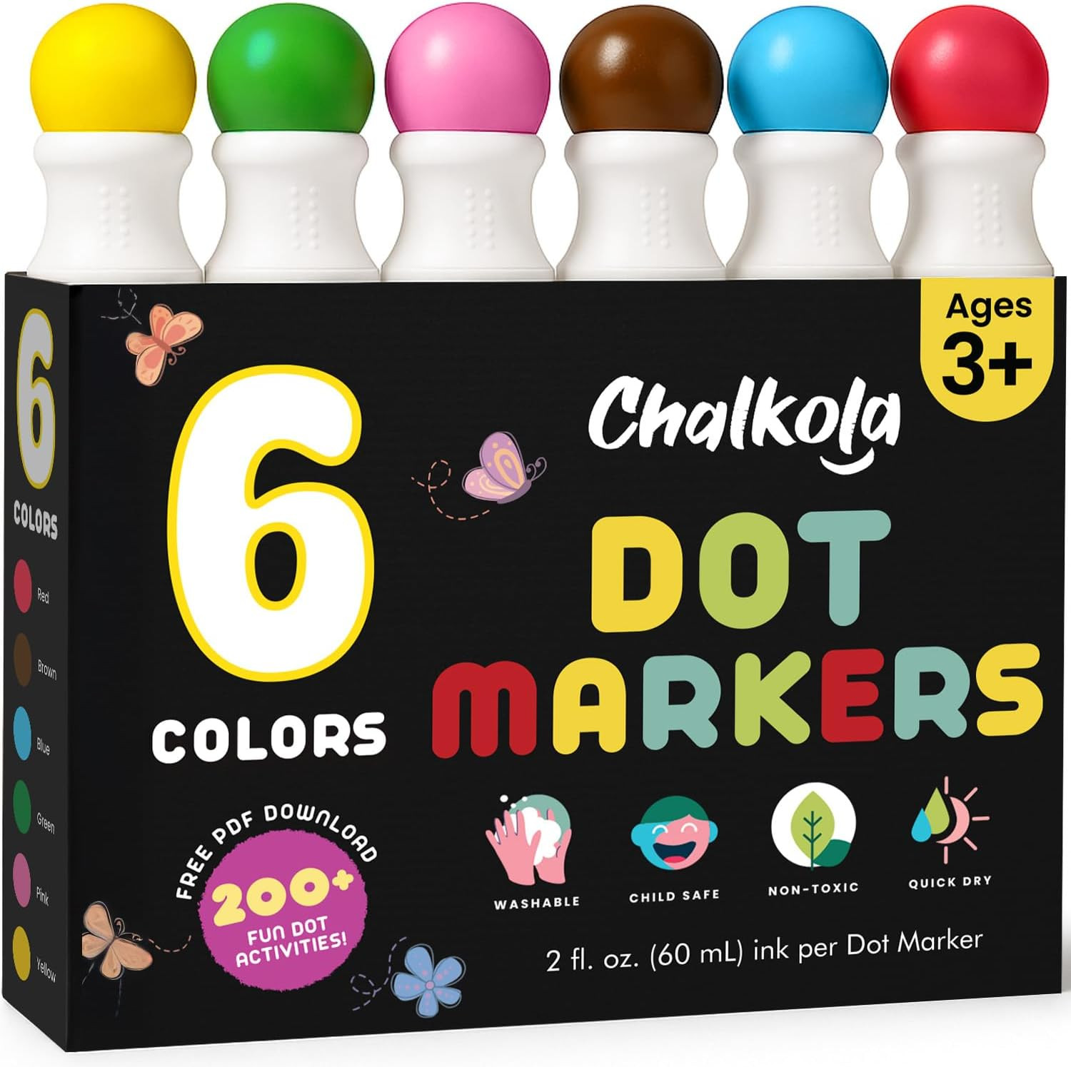 6 Washable Dot Markers for Toddlers 1-3 | Non Toxic Bingo Daubers for Toddlers 2