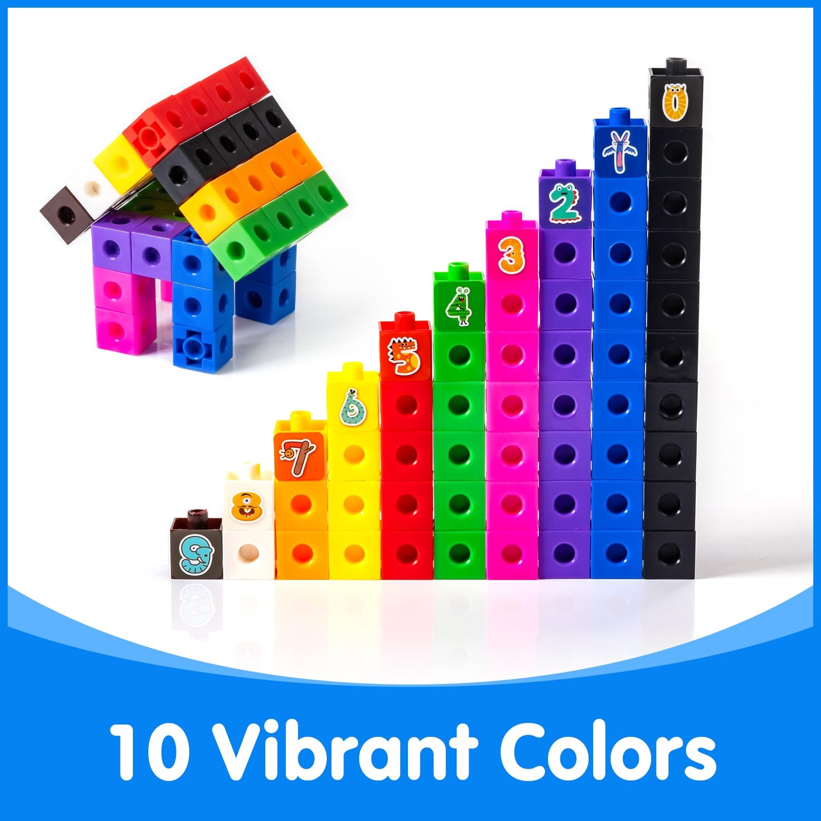 100 Pcs Math Linking Cubes with 384 Cartoon Stickers - STEM Counting Cubes & ...