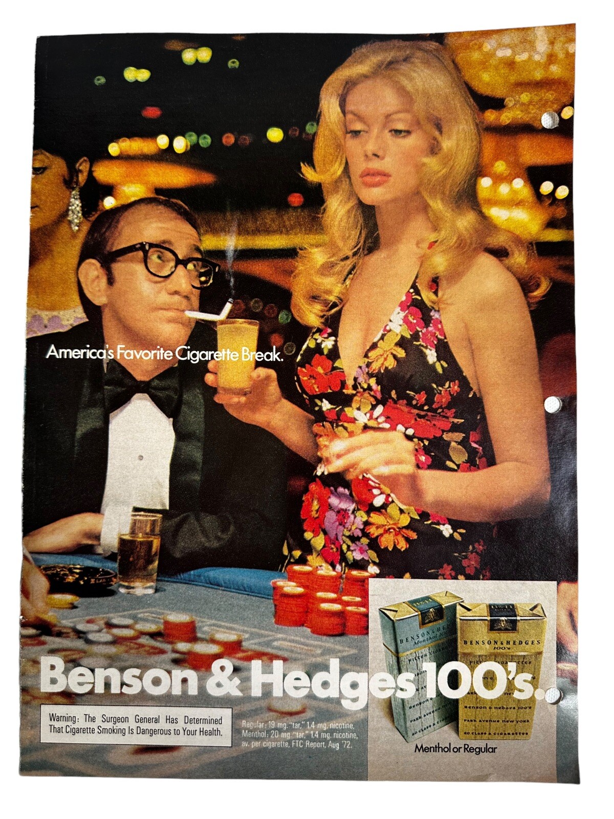 Benson & Hedges 1970s Playboy Print Ad Casino Blonde Woman Retro Smoking Art
