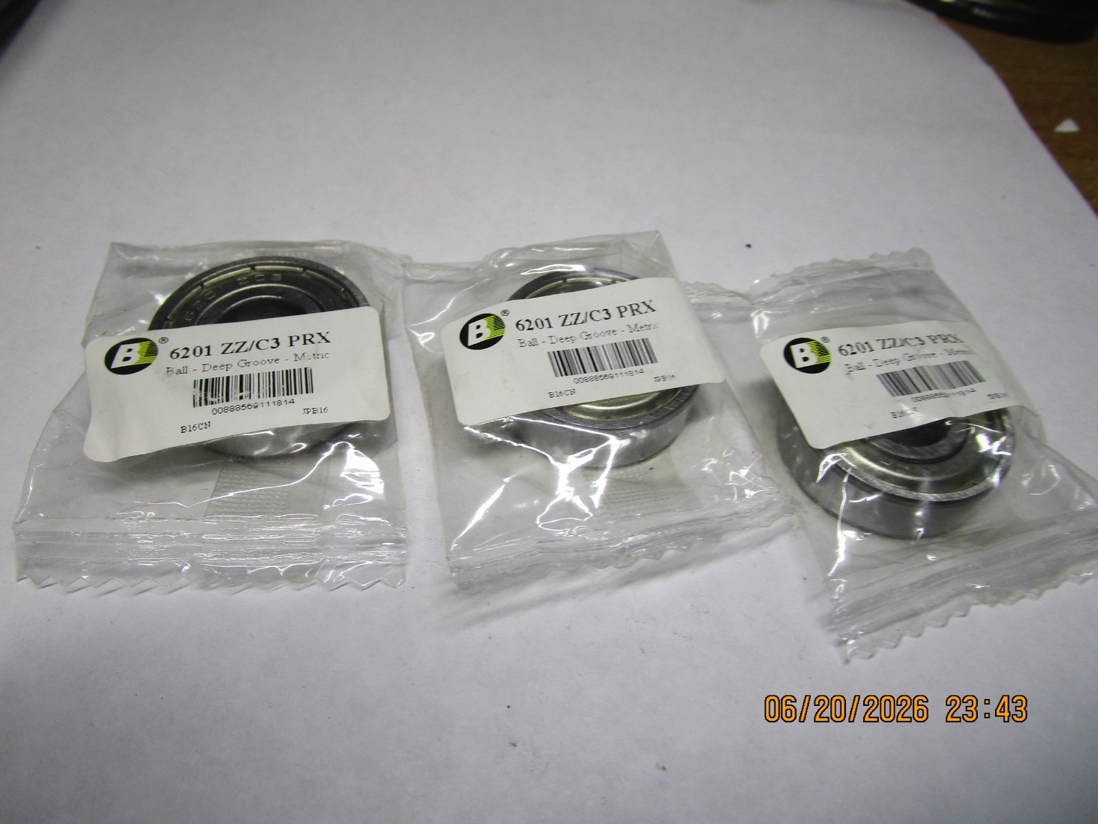 6201 ZZ 12mm Bore x 32mm OD x 10mm W Single Row Radial Ball Bearing QTY 3