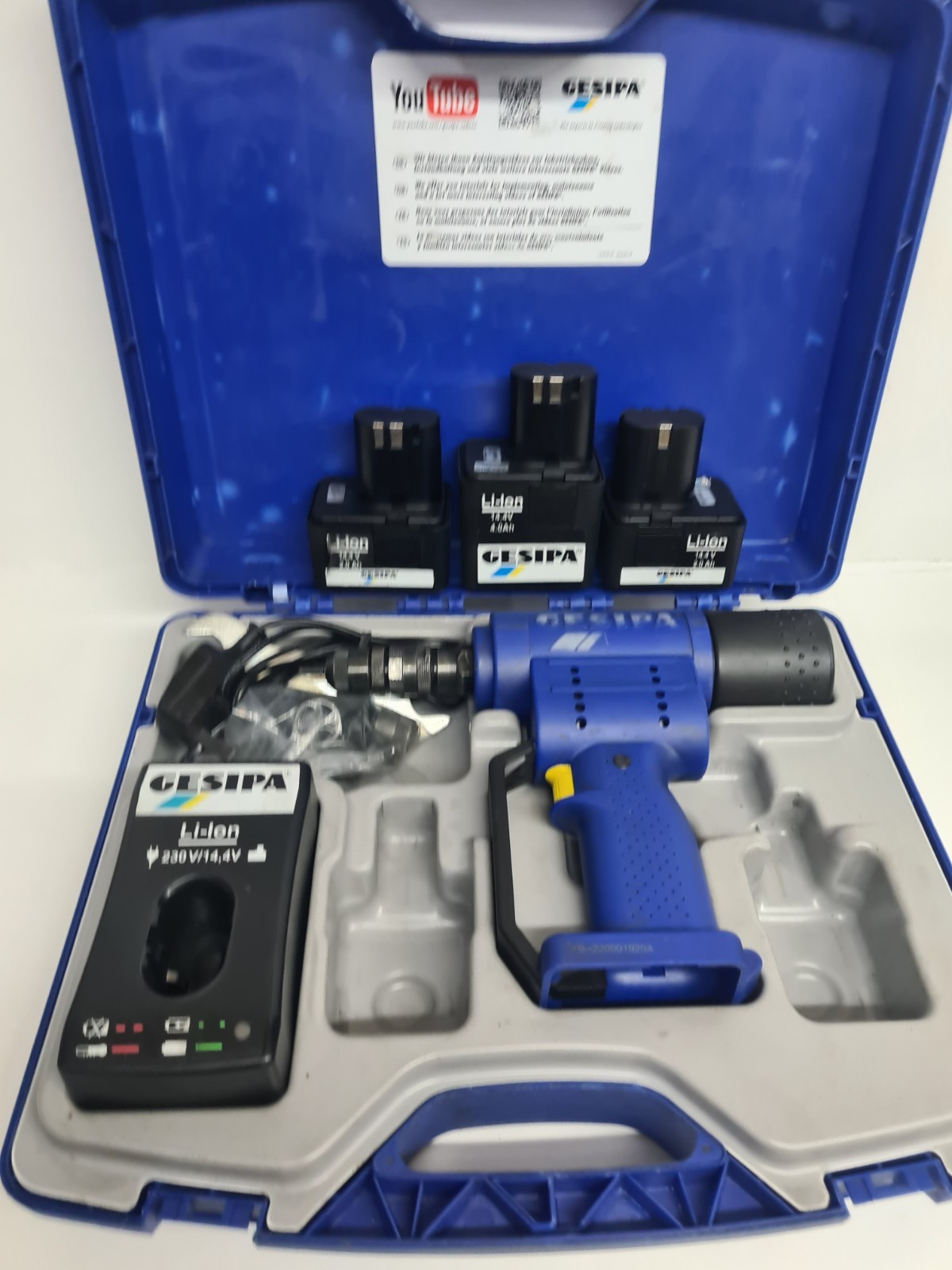 GESIPA FireBird Pro 14.4V Cordless Rivet Gun Kit+3 Li-Ion Batteries Charger Case