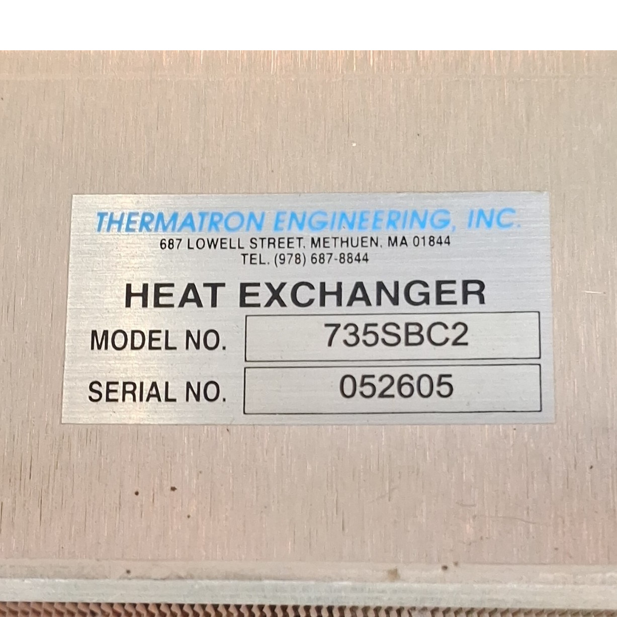 Thermatron Engineering, Inc. Heat Exchanger 735SBC2 Silver/Copper