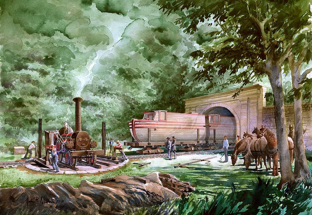Allegheny Portage RR. 1840s train, boat & horses. Staple Bend Tunnel. Notecards