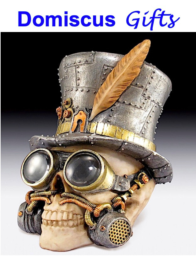 7 3/4" NEW! STEAMPUNK Skull GOTHIC Skeleton Top Hat Goggles FANTASY Figurine
