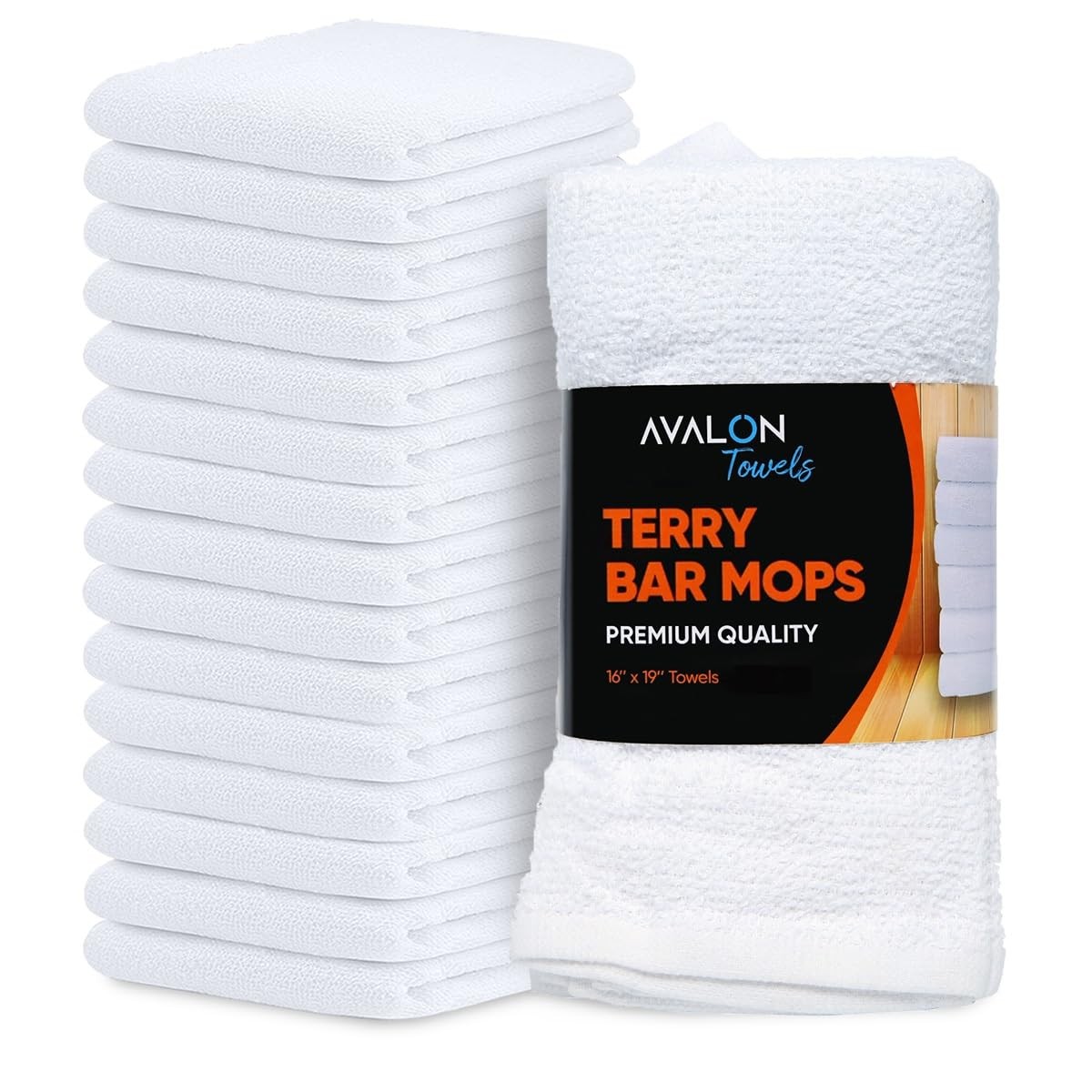 Terry Bar Mop Towels (Value Pack of 12) Size 16"x19" – Absorbent and Durable,...