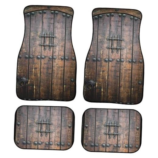 Antique Iron Metal Grate on Old Brown Wooden Door Mats