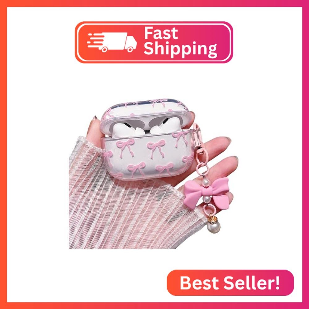 MINSCOSE Compatible with AirPods Pro 2 Clear Case,Cute Bow Pattern Kawaii Ribbon