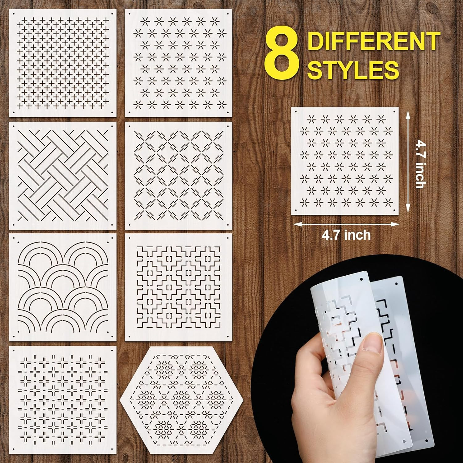 8 Pcs 4.7 X 4.7 Inch Plastic Sashiko Stencil Kit Geometric Sashiko Pattern Templ