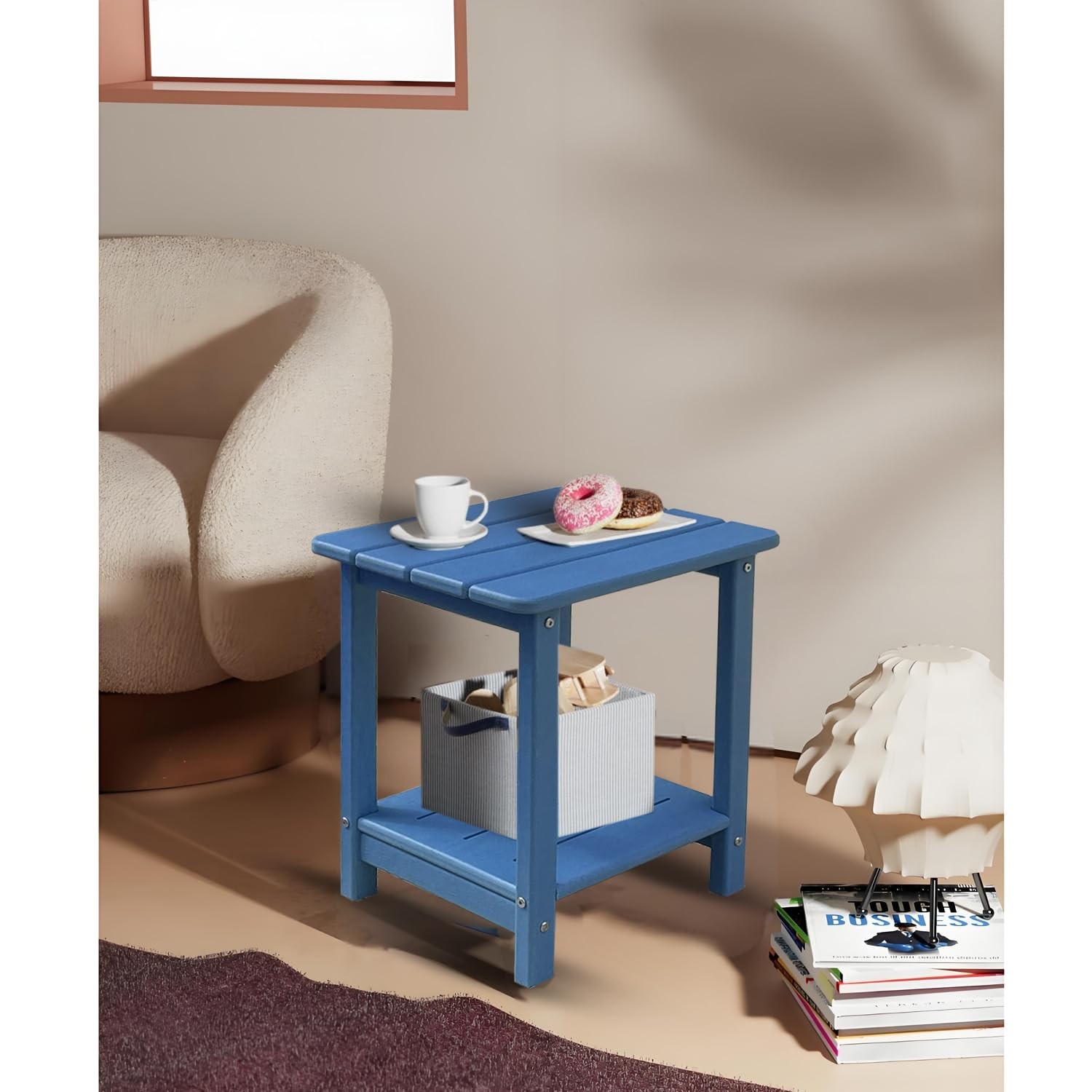 Adirondack Square Outdoor Side Table,2-Tier Storage Patio Side Table with Wea...