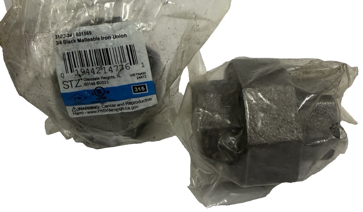 3/4 In. Black Malleable Iron Union - 501569-2 Pack
