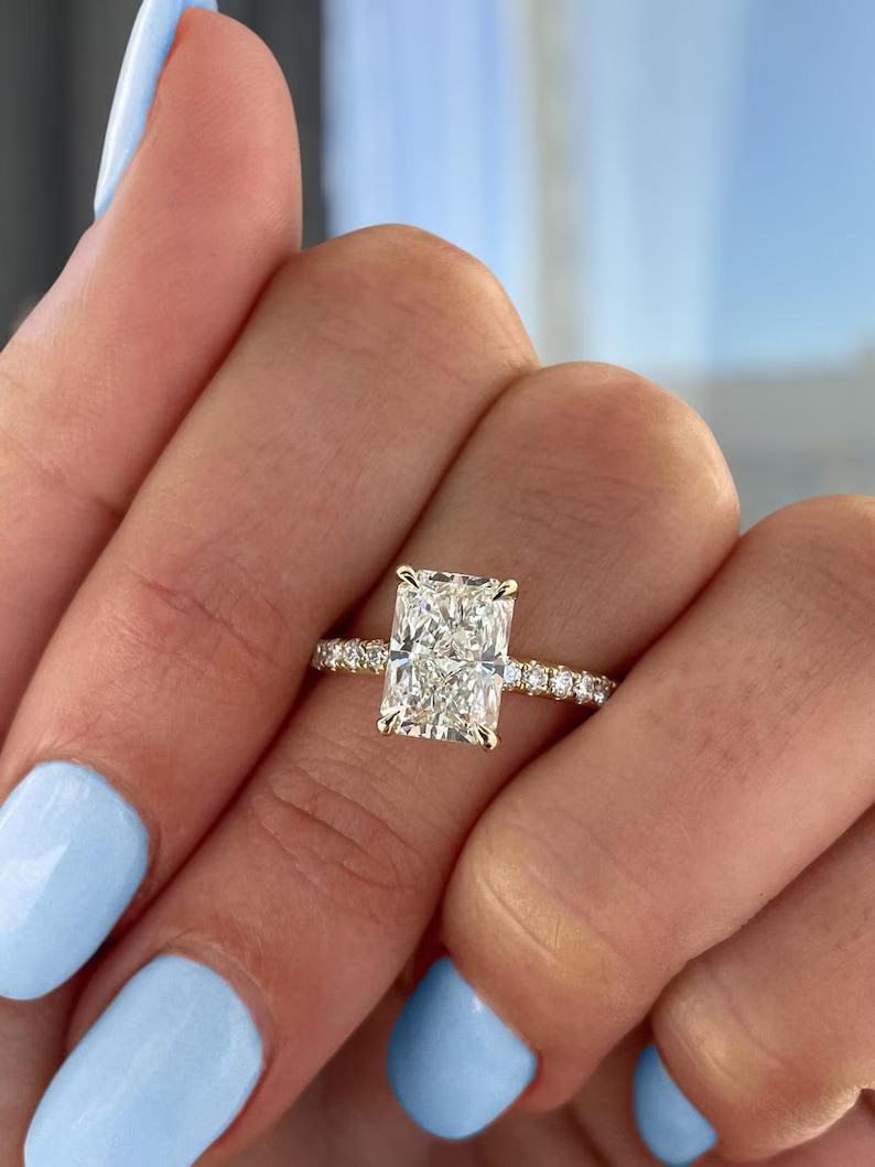 Radiant Lab Grown Diamond Gift For Special Someone Ring 14k Solid Yellow Gold