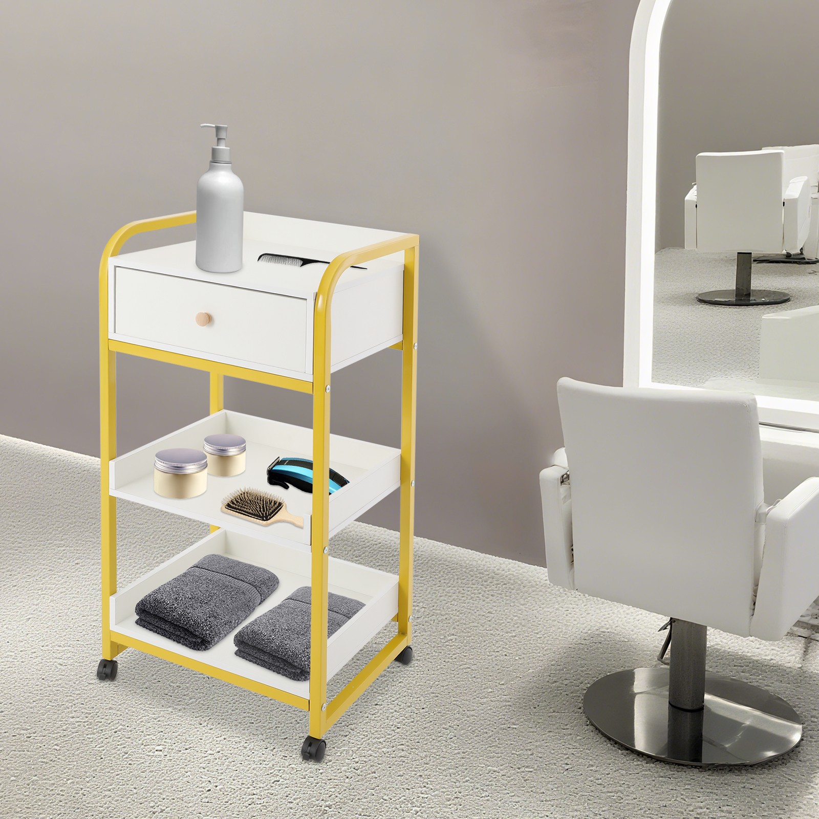 Salon Spa Barber Serving Trolley Rolling Tools Storage Cart With Shelf & Drawer