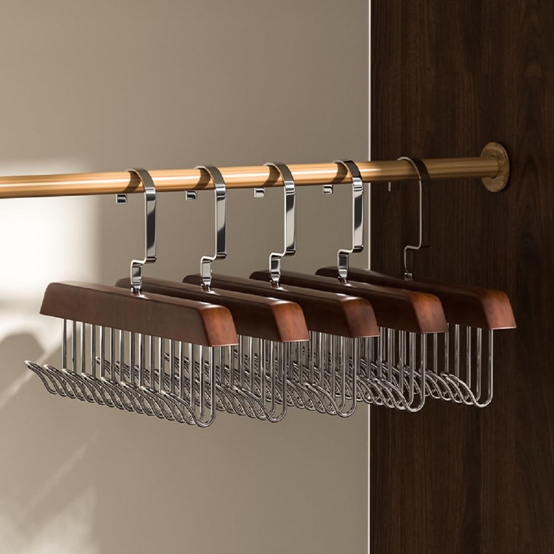 4 Pack Tie Rack Hanger with 8 2 inches (width) x 2 (height), Brown