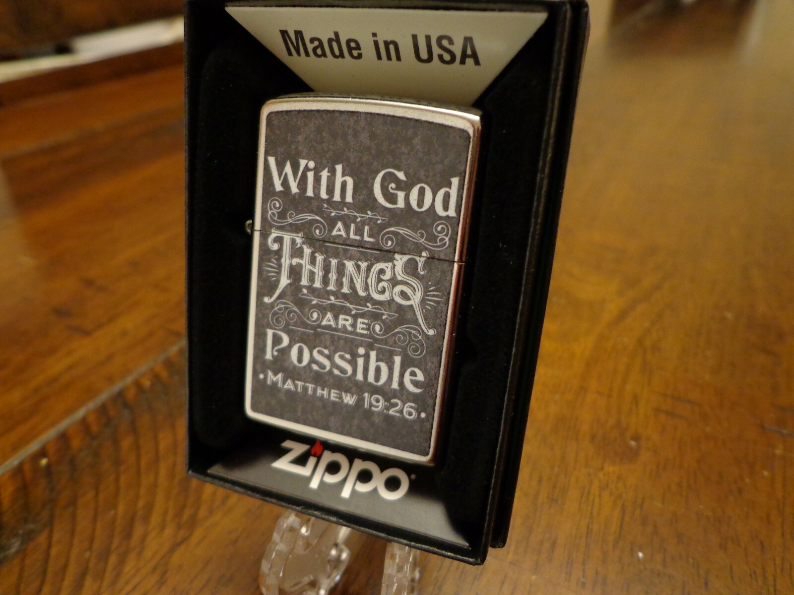 WITH GOD ALL THINGS ARE POSSIBLE MATTHEW 19:26 BIBLE VERSE ZIPPO LIGHTER MINT