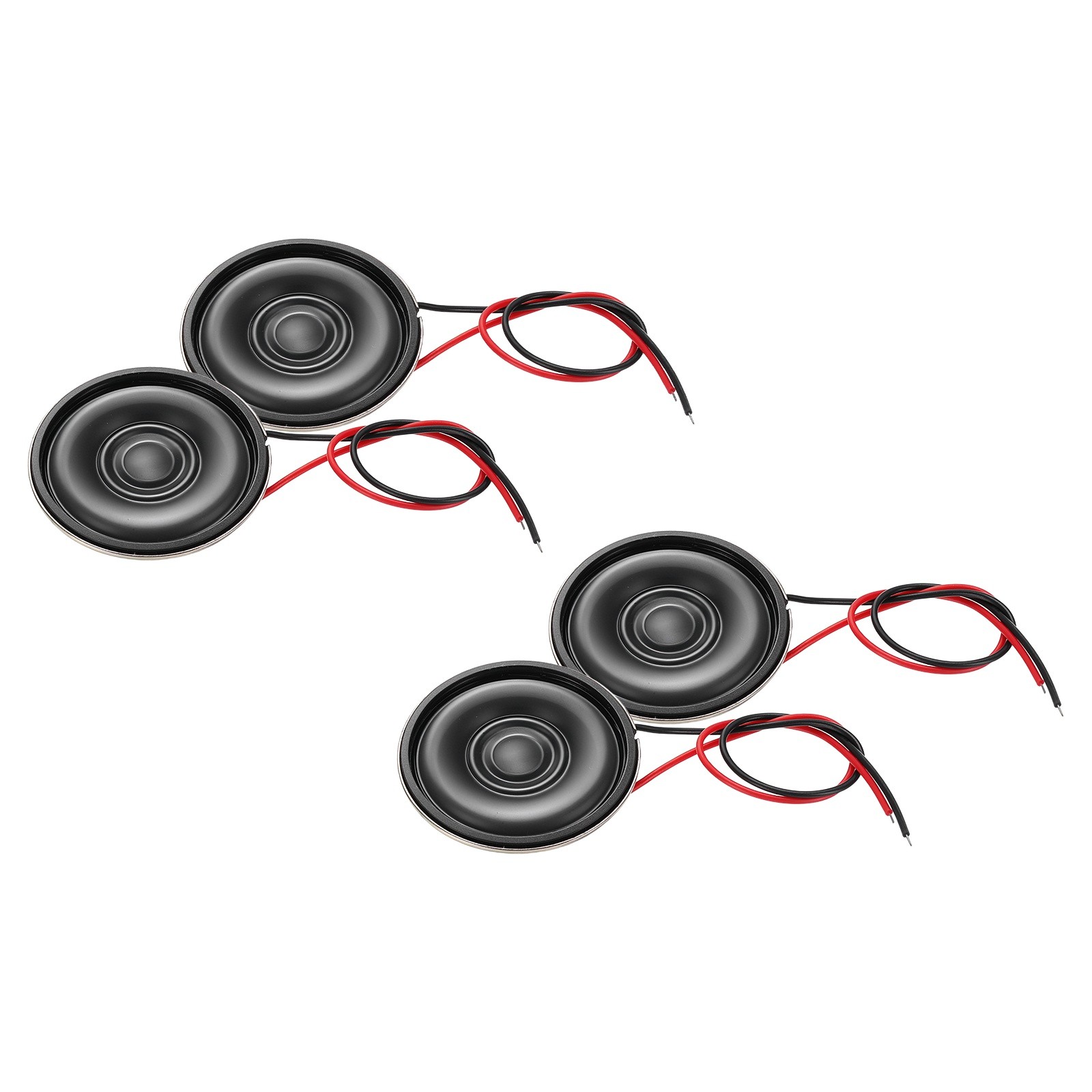 4 Pcs 1W 8 Ohm Small Speakers Metal Round Speaker with Wires, 28x5mm Black