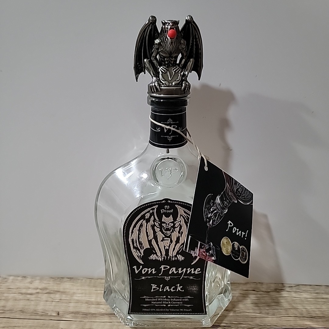 Von Payne Black Victory V Empty Whiskey Bottle Gargoyle Pourer Spout 750ml