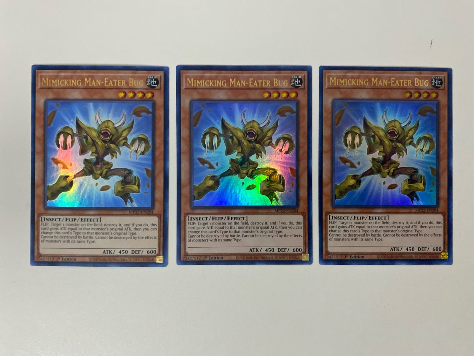 Yugioh Mimicking Man-Eater Bug x 3 - 1st Edition Ultra Rare NM Free Holo Card A
