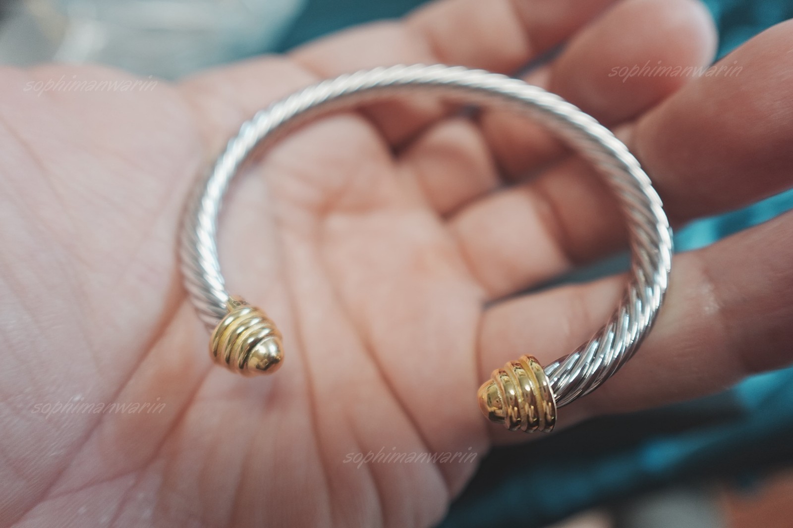 New.4mm Classic Cable.Sterling SilverDavdYurrmanBraceIet&18k Gold Dome BangIe