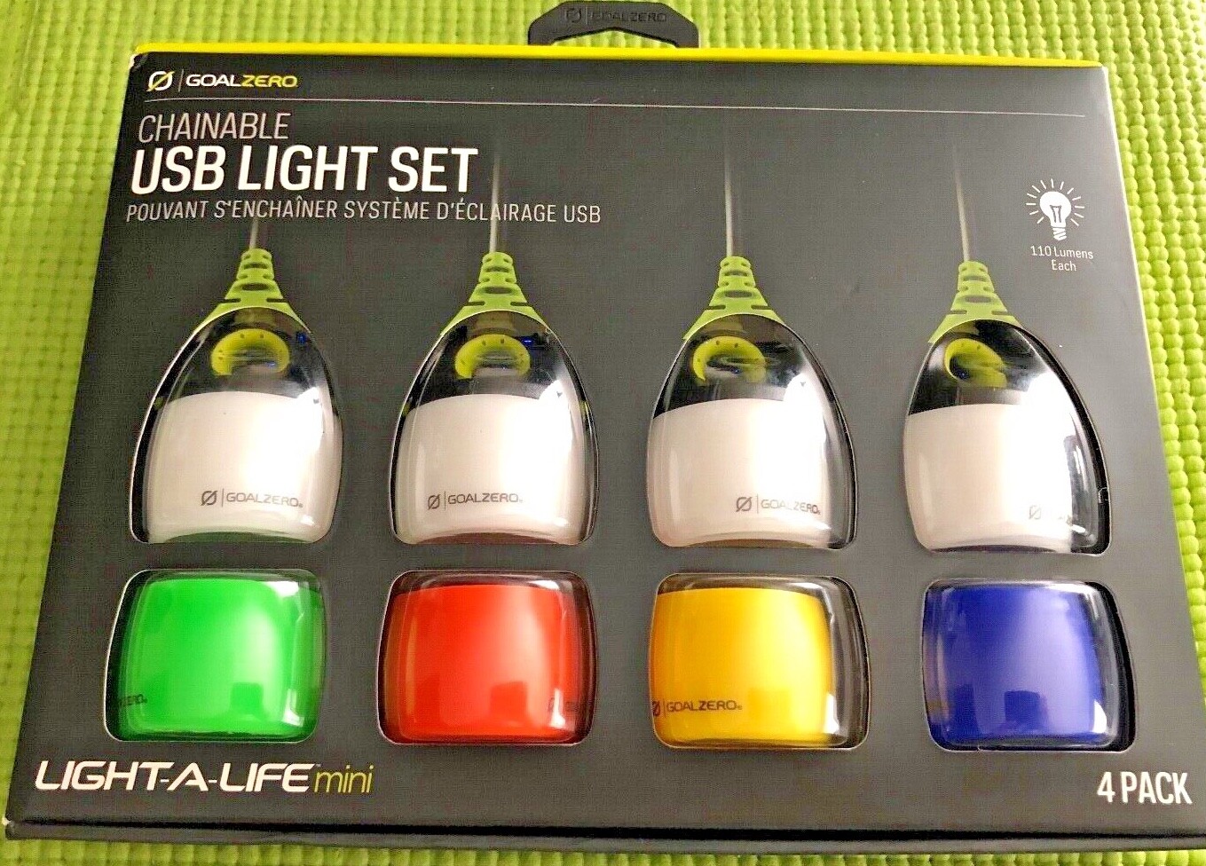 Goal Zero Chainable USB Light-A-Life Mini Quad LED Lights 4 PACK with Shades