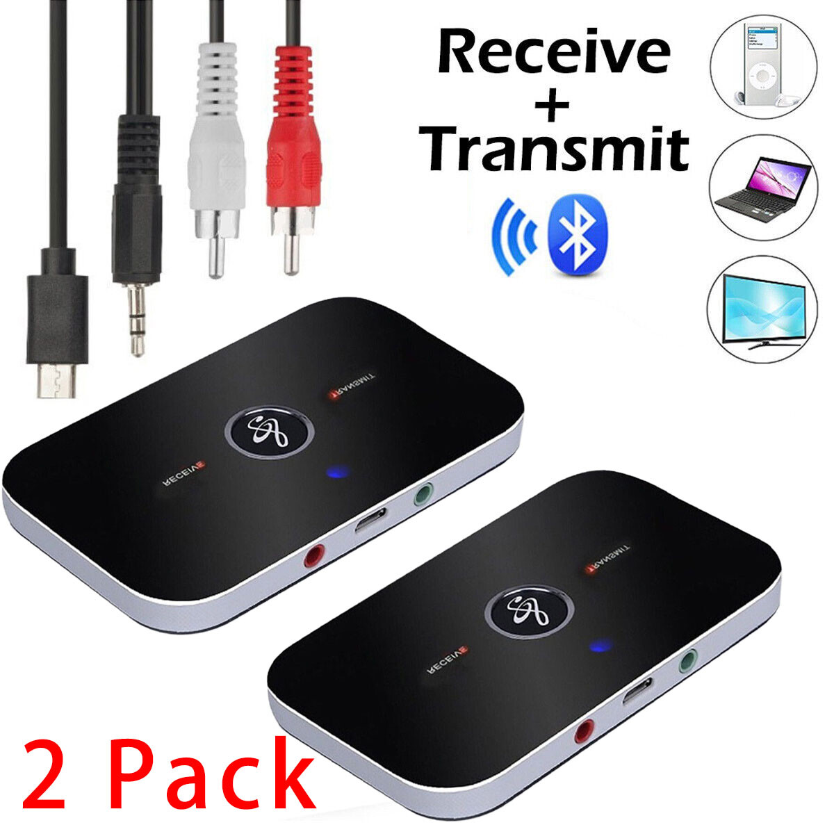 2x Bluetooth Transmitter & Receiver Wireless Adapter For Home stereos/speakers