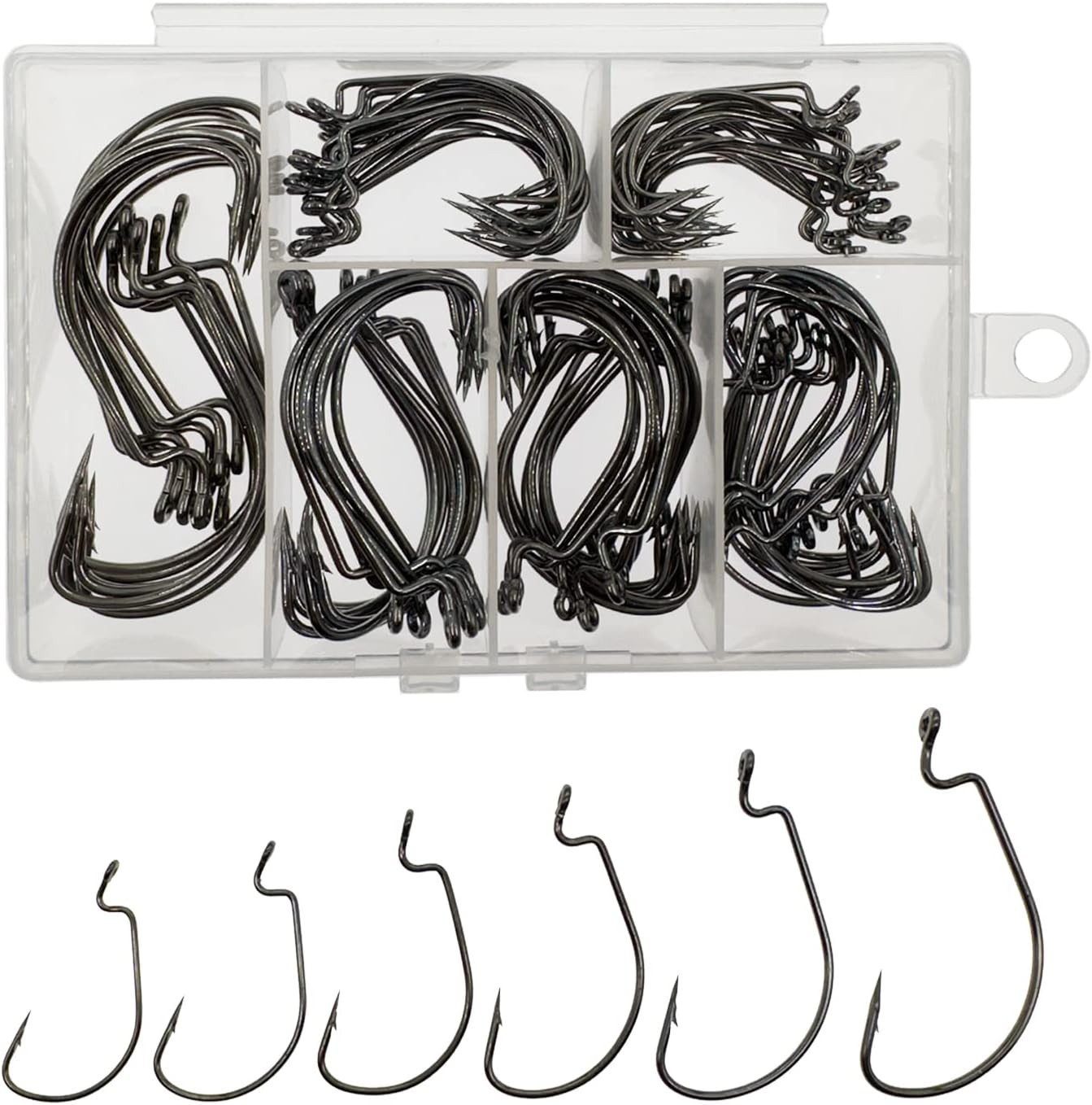 Worm Hooks for Bass Fishing Hooks, 110Pcs Bass Hooks Fishing, 6 Sizes Fishing Ho