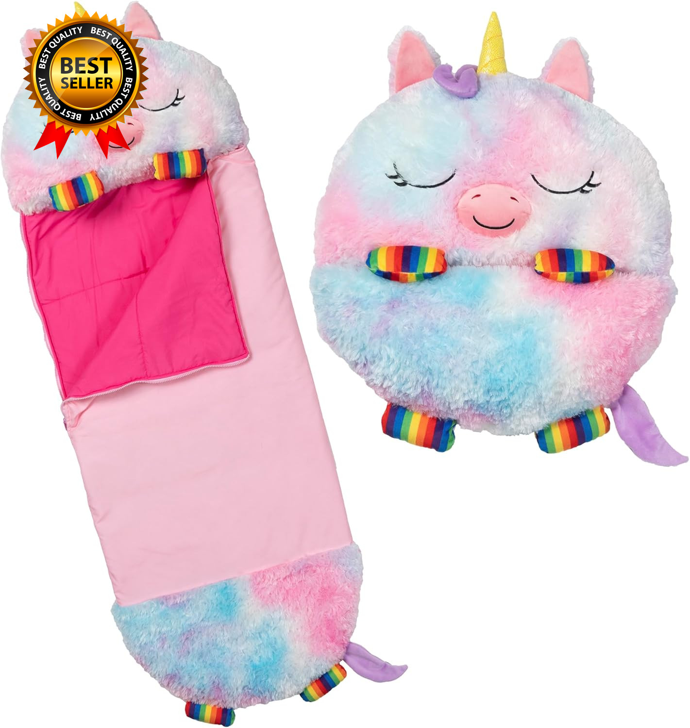 : Pillow & Sleepy Sack: Large - Rainbow Unicorn - 66 X 30, 2-In-1: Plush Animal
