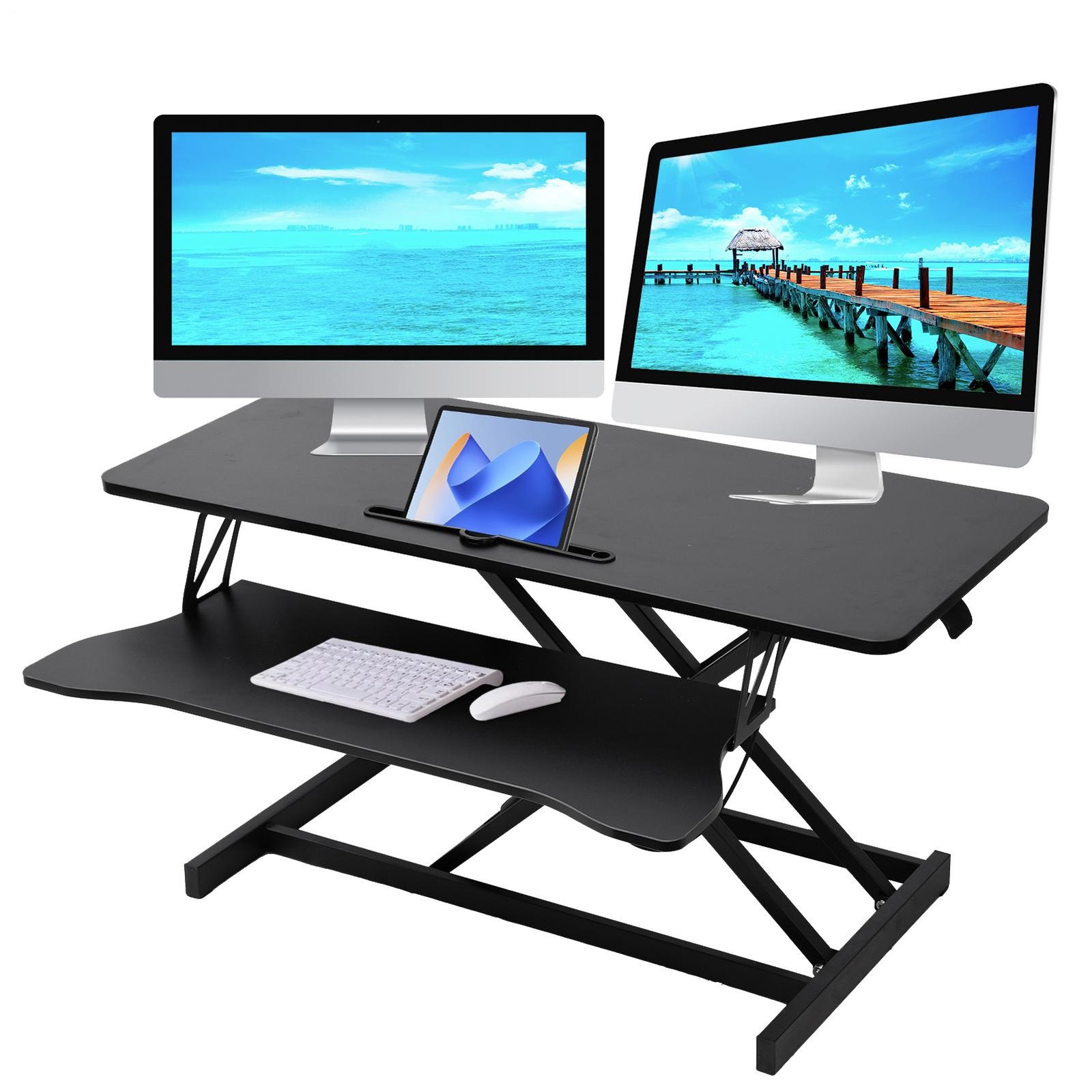 NAFE 37" Black Home Office Desk Riser Adjustable Standing Desk Converter