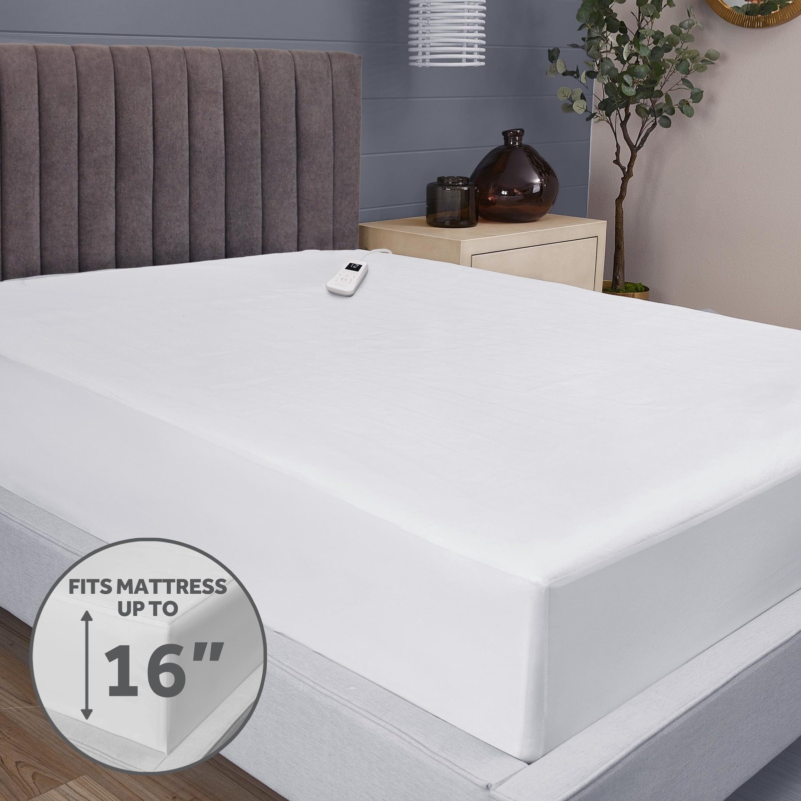 Sunbeam Electric Heated Mattress Pad Twin 75" x 39" 12 Twin, White Non-woven