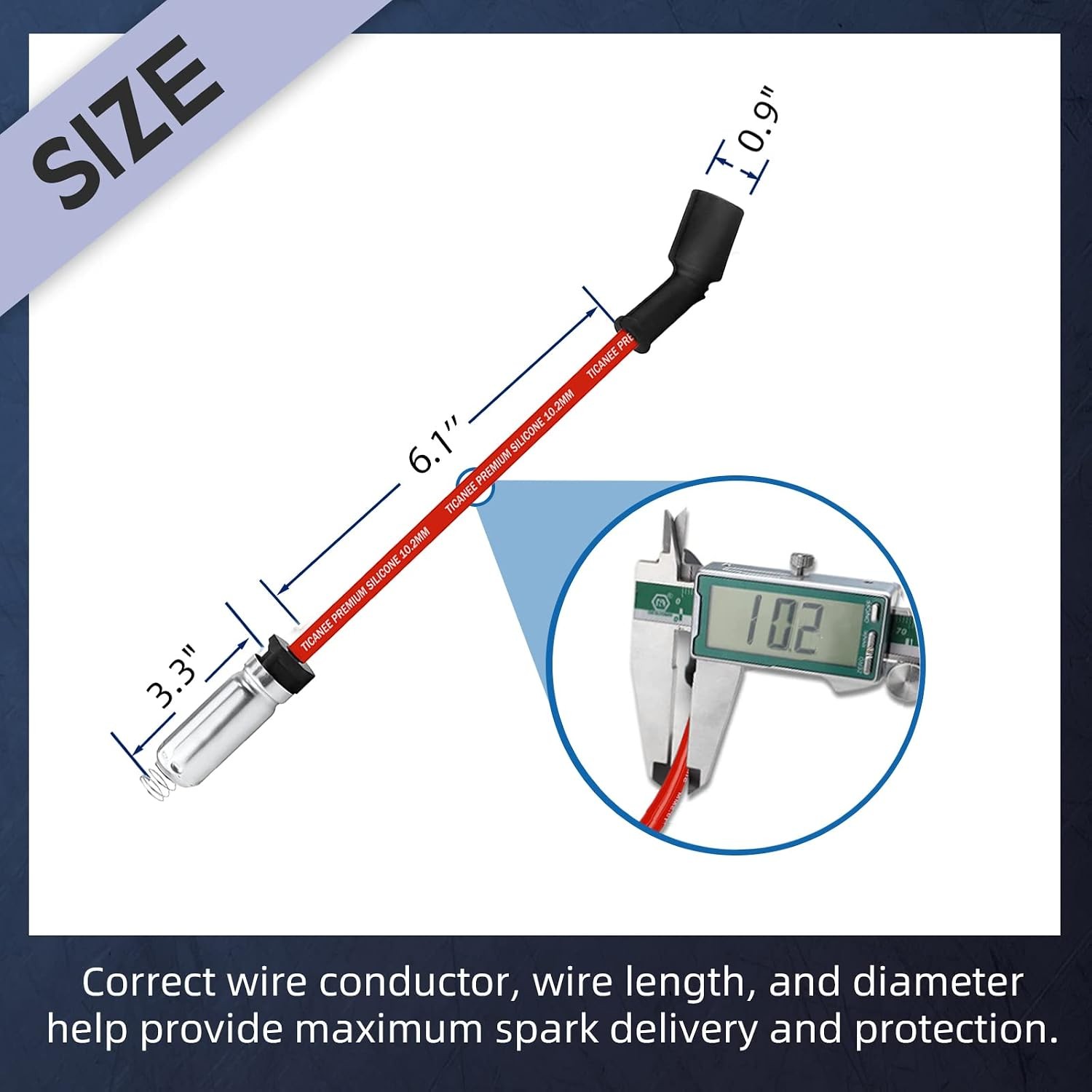 Spark Plug Wire Set 10.2mm w/Metal Sleeves, Spark Plug Wires Compatible with