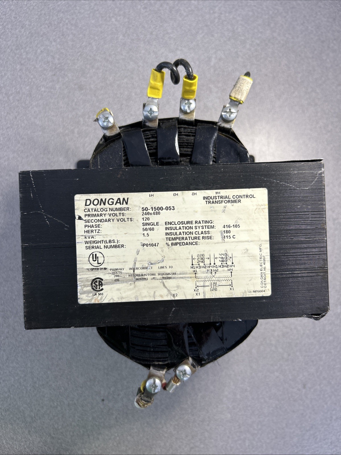 Dongan 50-1500-053 1.5kVA 480V 50/60Hz Industrial Control Transformer (See Pic)