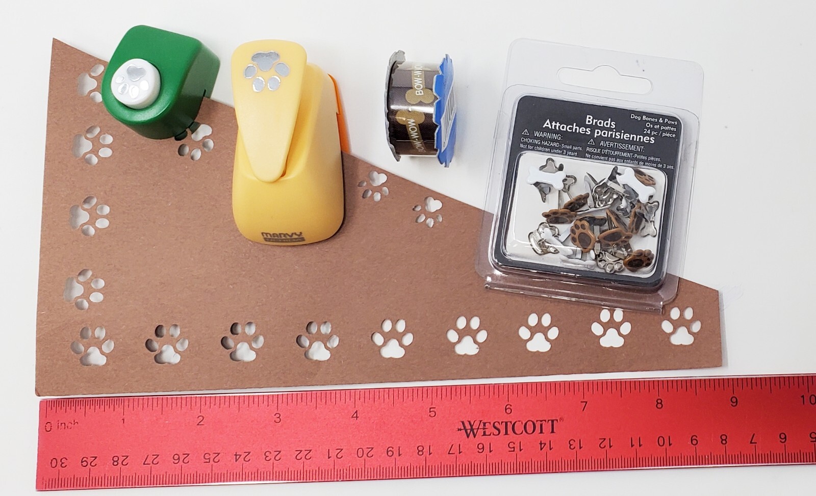 Dog Themed Scrapbooking Paw Punches, Ribbon, and Dog Bones & Paws Brads