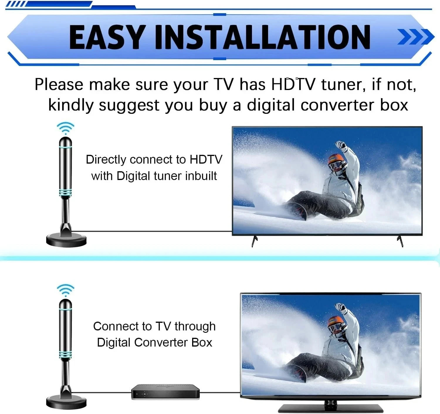 Antena De TV Television Digital Para TV Para Interior HD Canales Gratuitos 1080P