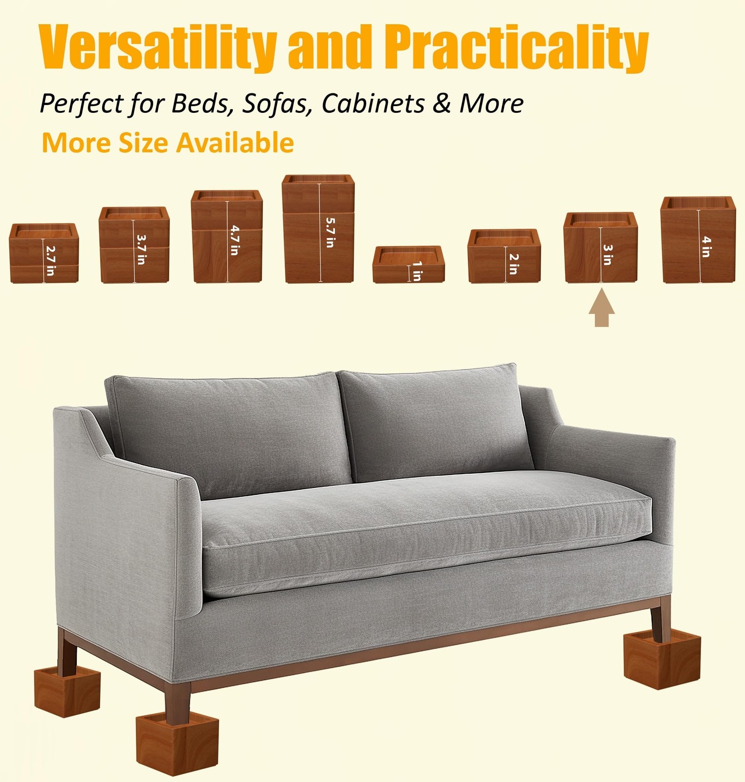 Premium Solid Pine Wood Bed Furniture Risers – 3-Inch Heavy-Duty Elevation