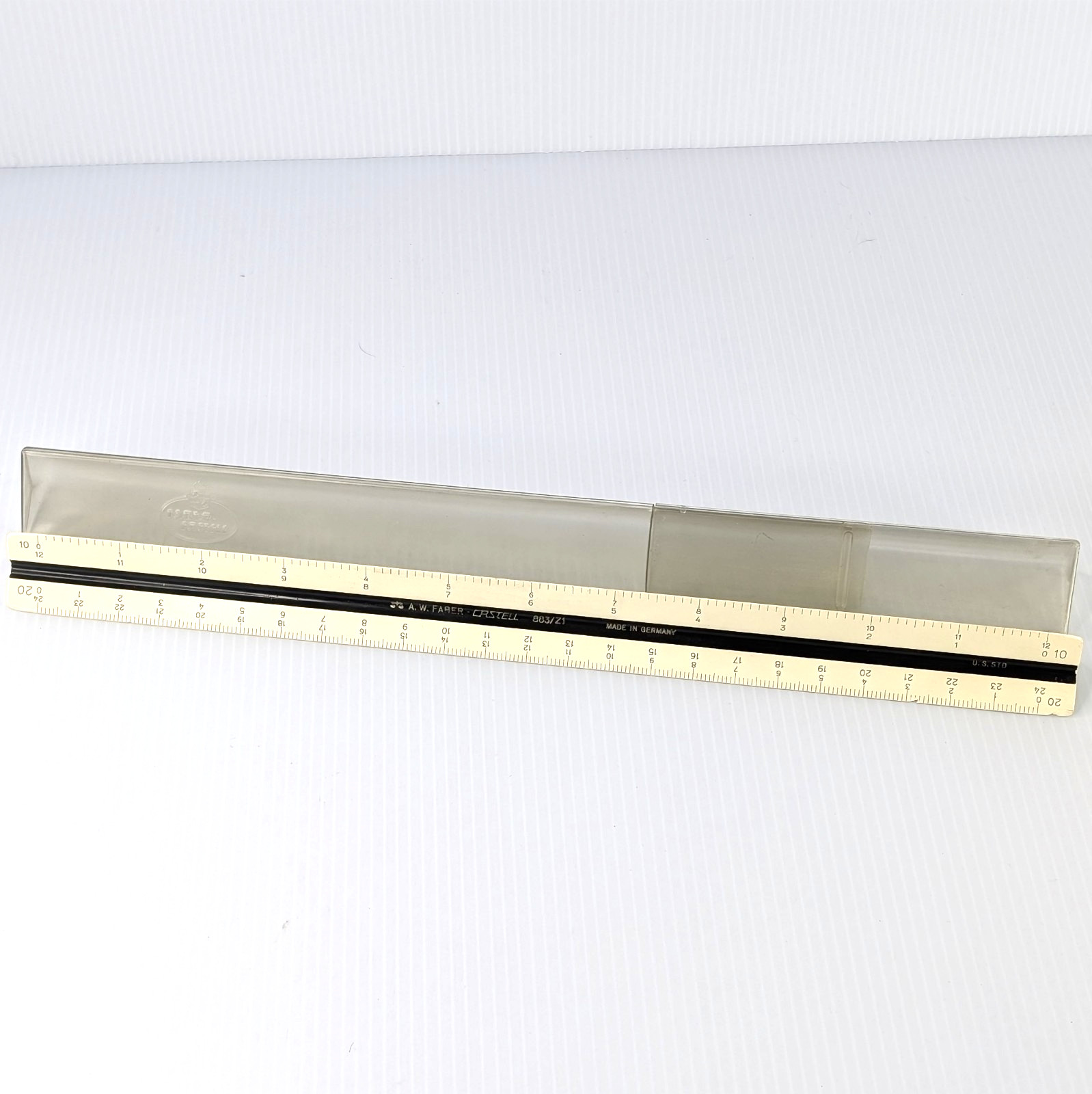 Vintage A W Faber Castell 883-Z2 Triangle Ruler With Clear Case Made in Germany
