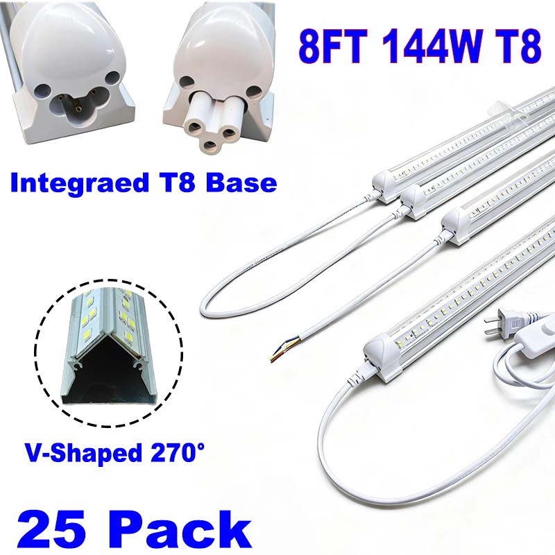 25Pack 8ft 144w Led Tube Light T8 Integrated 4Row 8 Foot LED Shop Light Fixture