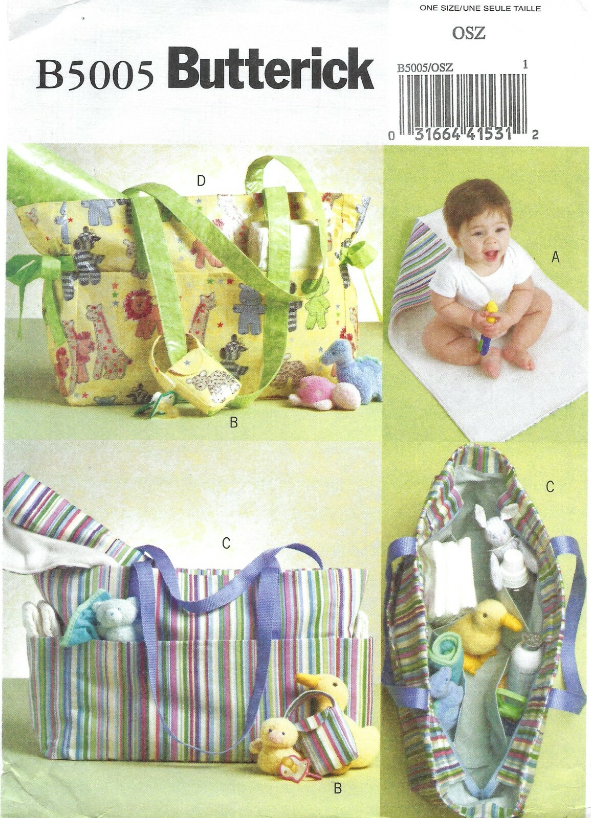 Butterick B5005 Diaper Bag, Changing Pad & Pacifier Holder UNCUT Sewing Pattern