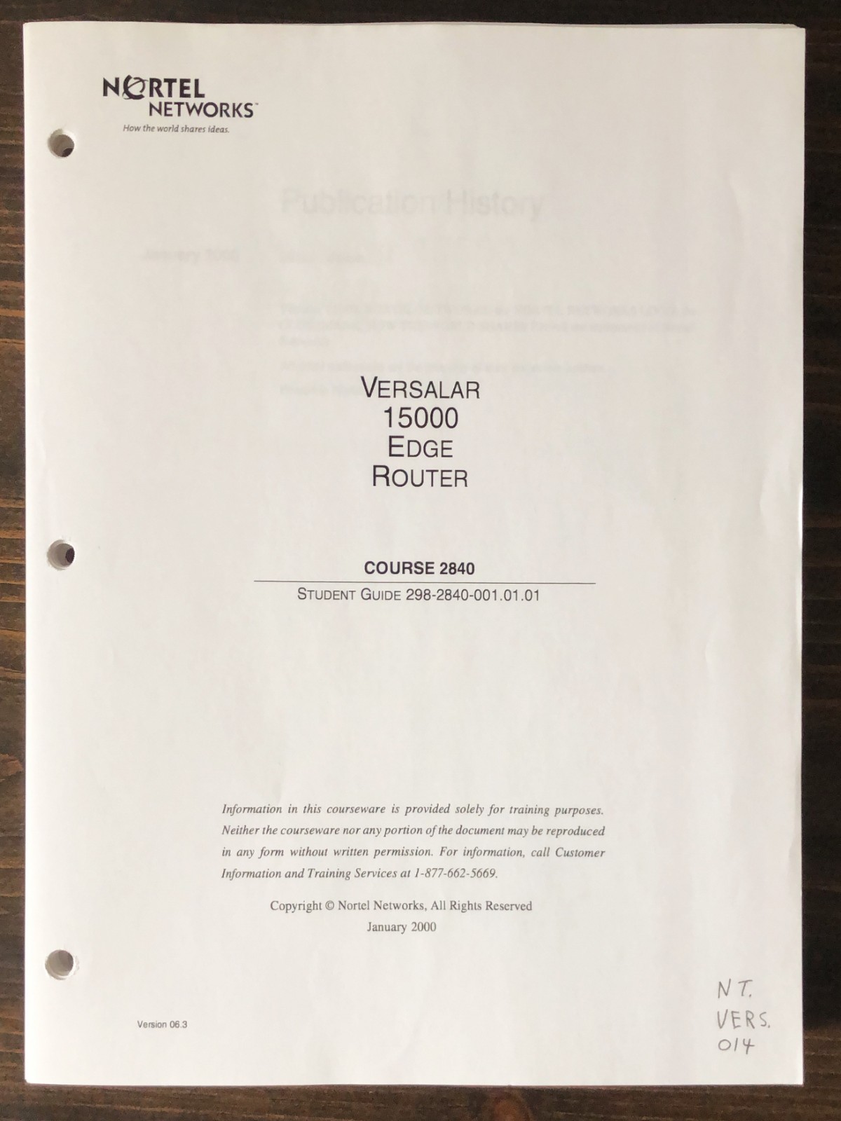 Nortel Networks - Versalar 15000 Edge Router - Training Course Student Guide