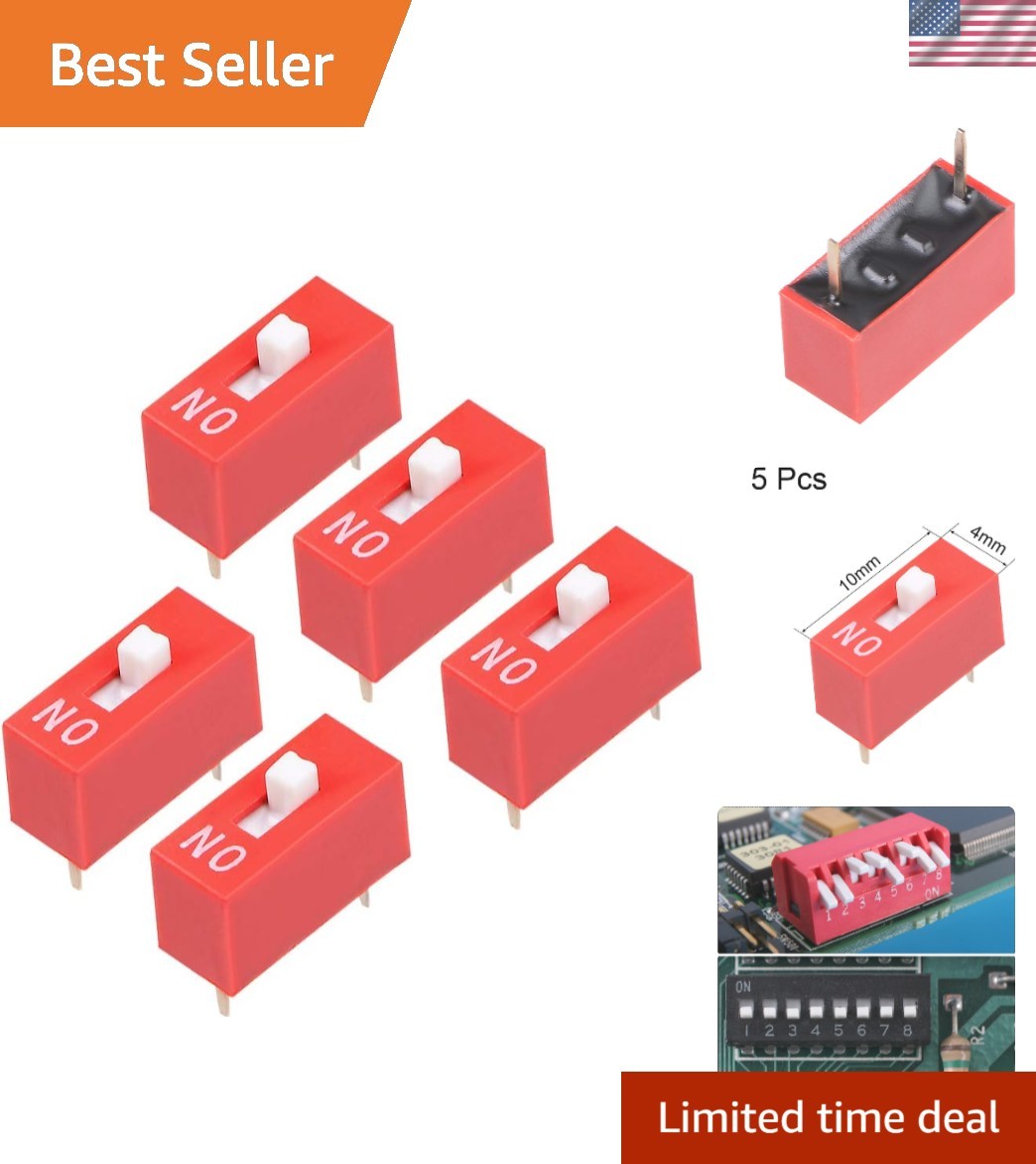 Versatile Pink DIP Toggle Switches - 5 Pack, 1 Position for Circuit Boards