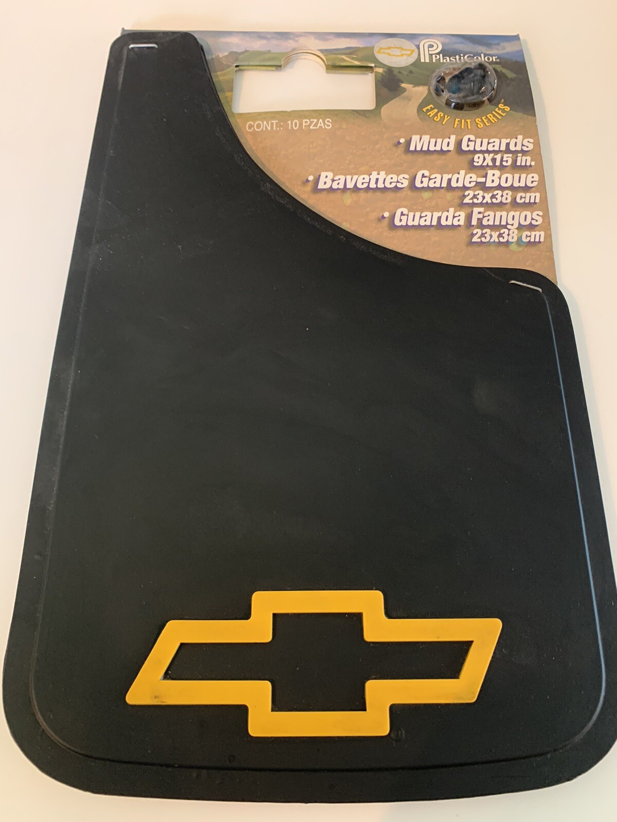 NOS Plasticolor Chevy Gold Bowtie Mud Flap Guards PAIR Chevrolet 9x15 NEW