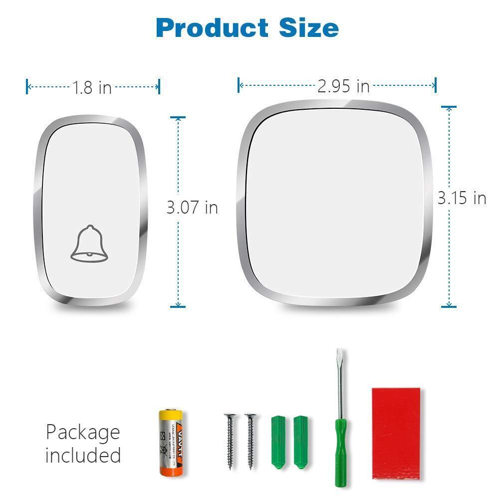 Wireless Ring Doorbell Chime Waterproof Plugin Receiver Adjustable Volume 1000FT