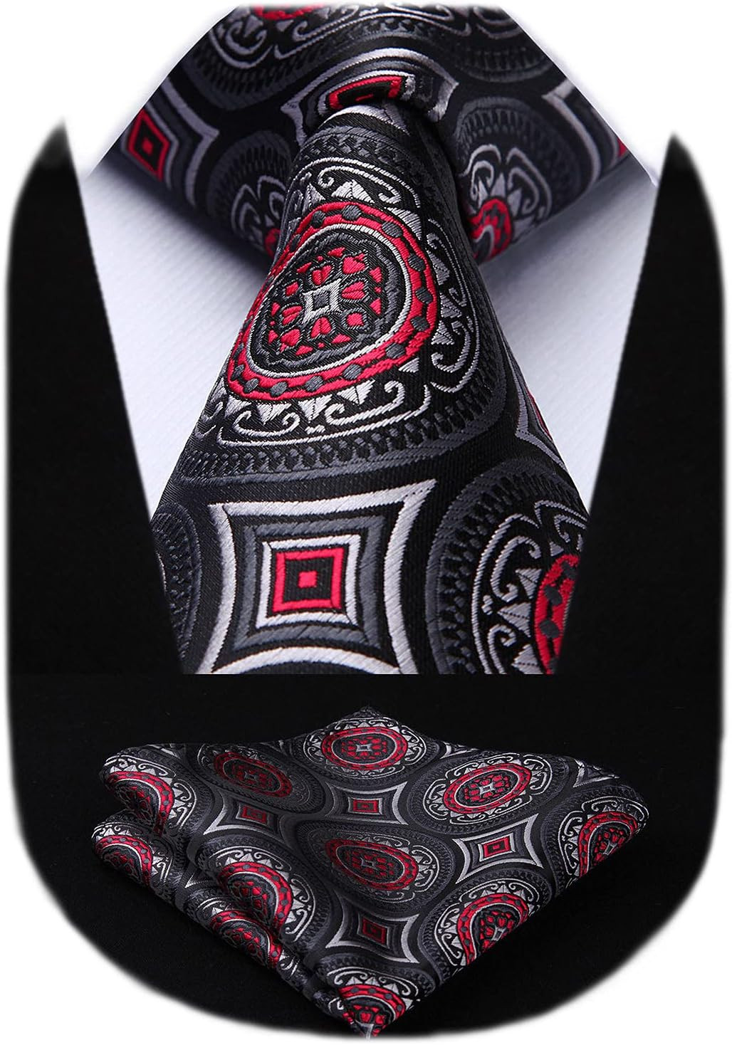 Extra Long Ties for Men Classic Floral Tie and Pocket Square Elegant Silk Neckti