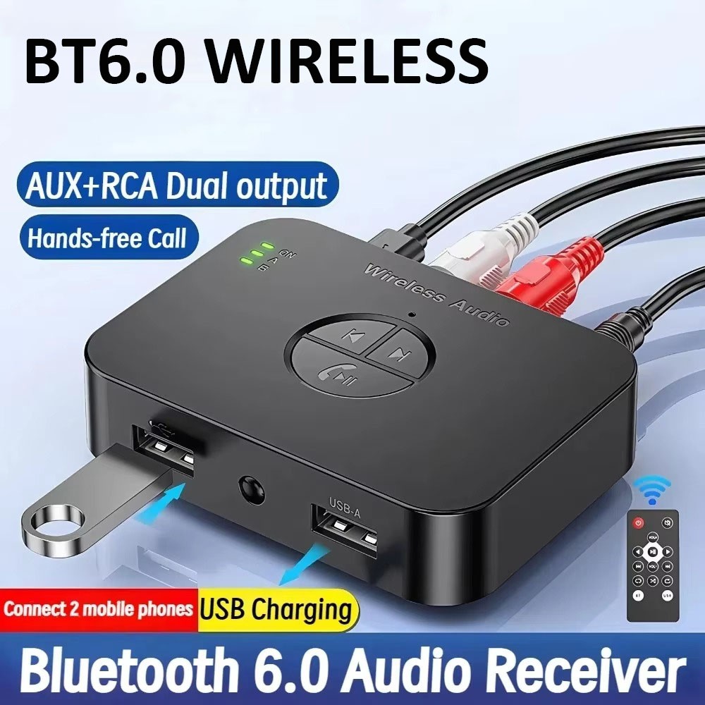 Bluetooth 6.0 Audio Receiver for Home Stereo, Wireless Adapter w/ 3.5mm/USB Port
