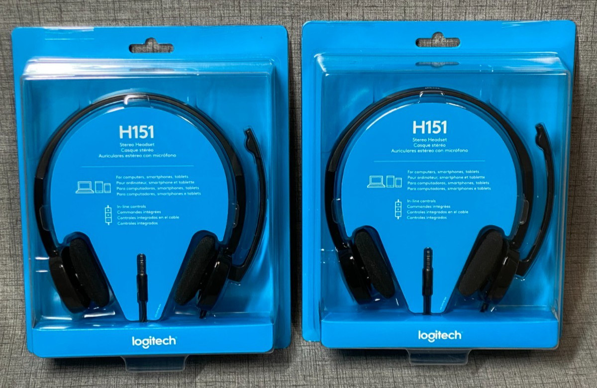 NEW Logitech H151 Stereo Multi Device Headset with In Line Controls Lot Of 2