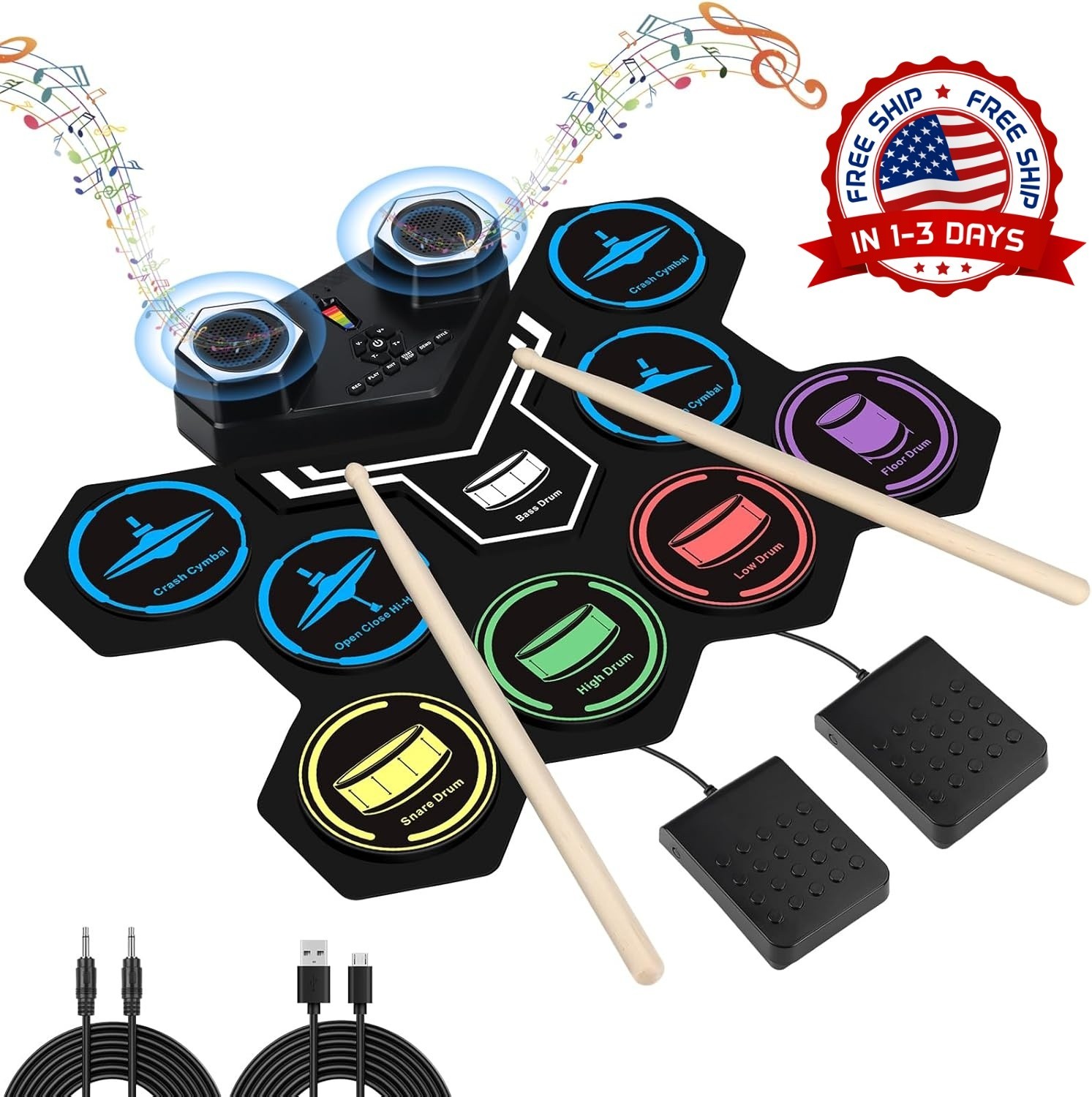 Batería electrónica, 9 pads de batería con conector para auriculares NUEVO US