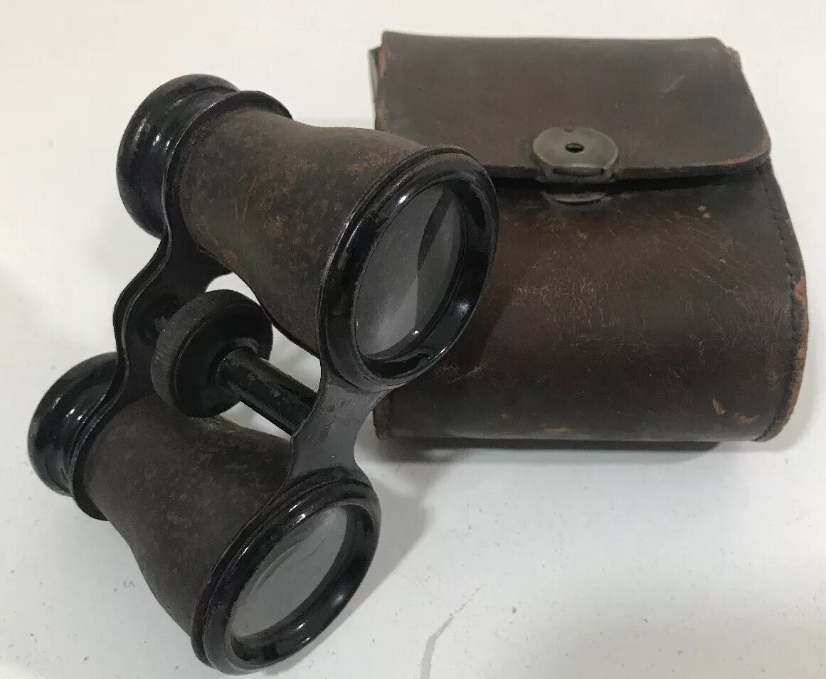 Antique Binoculars by G. Rodenstock, Munchen with Brown Leather Case