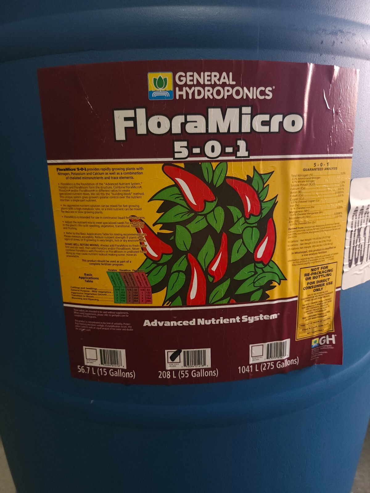 General Hydroponic Nutrients - Flora Micro - 55 gal Drum
