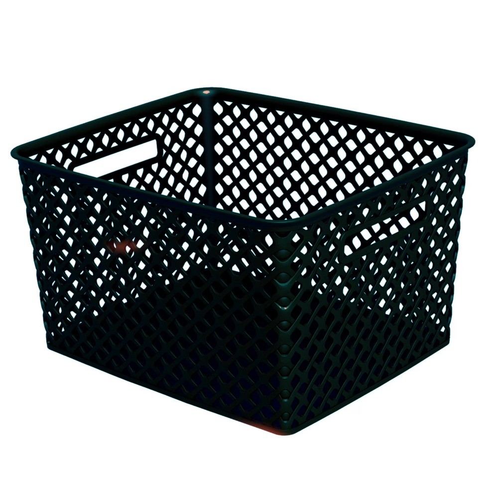 Large Black Decorative Plastic Storage Basket, 14.7 in x 12 in x 8.5 in
